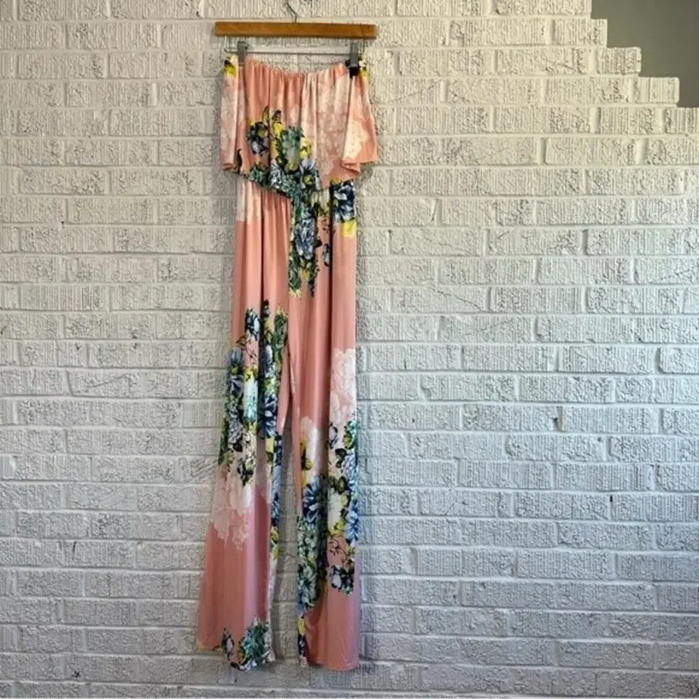 Women's Strapless Small Romper Pants with Pockets Pink Floral - Picture 5 of 5
